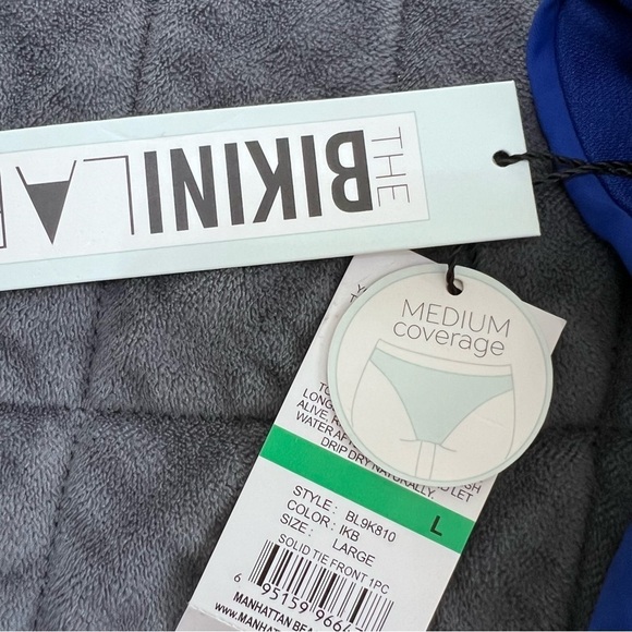 The Bikini Lab One Piece Swimsuit Women Large Blue Front Tie Plunging V Neck N - Picture 5 of 10